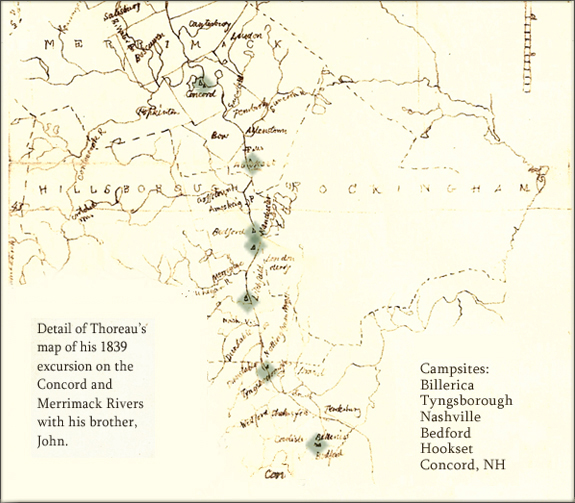 Thoreau's map of his trip on the Concord and Merrimack Rivers (MA & NH)