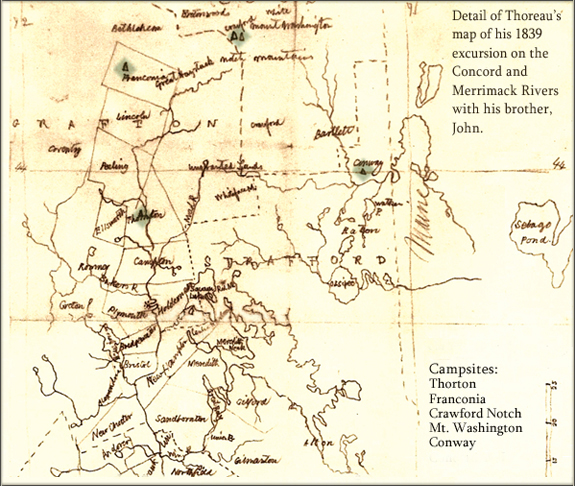 Thoreau's map of his trip on the Concord and Merrimack Rivers (NH)
