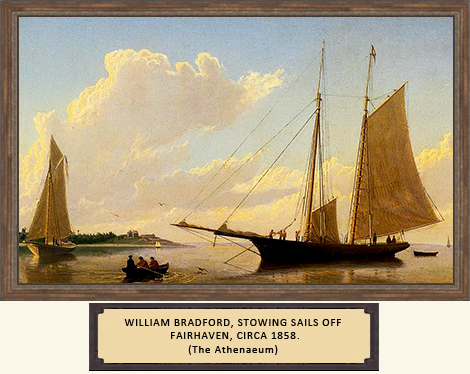 William Bradford, Stowing Sails off Fairhaven, 1858