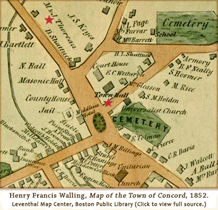 H.F. Walling, Map of the Town of Concord, 1852, detail